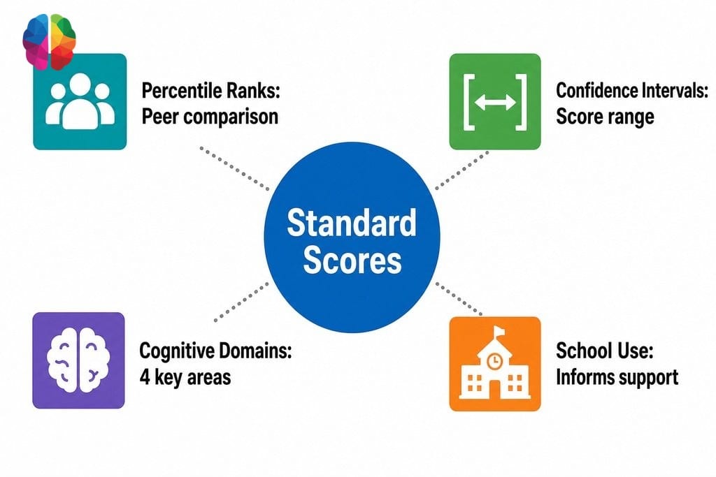 Key concepts for reading psychoeducational test scores: standard scores, percentile ranks, confidence intervals, and cognitiv